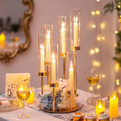 6 Arm Gold Hurricane Candle Holder