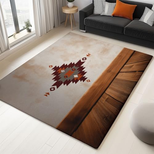 Generisch Alfombra de madera de estilo tribal, 60 x 90 cm, muy suave, de pelo corto, lavable, antideslizante, para habitación juvenil, baño, marrón
