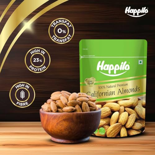 Image of Happilo 100% Natural Premium California Dried Almonds 500g Pack Pouch | Premium Badam Giri | High in Fiber & Boost Immunity | Real Nuts | Gluten Free (Pack of 2)