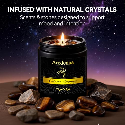 Image of Citrus Candle | Scented Candle Gifts for Women Men, Aromatherapy Candles with Crystals - 7oz Soy Candles for Home Scented - Birthday Gifts for Mom, Sister, Friends, Meditation, Yoga, Relaxation