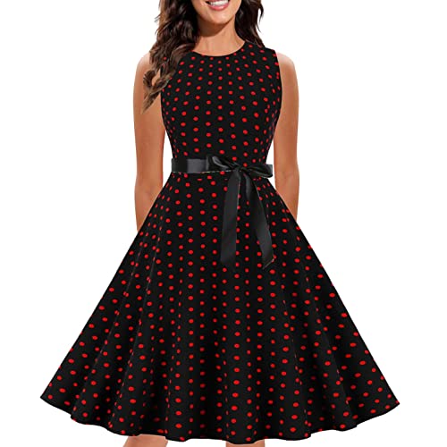 50 er Jahre Kleidung Damen, Rockabilly Kleider Damen Fasching Swing Kleid Ärmellos Polka Dots Abendkleid 1950er Vintage Cocktailkleid A Linie Retro...