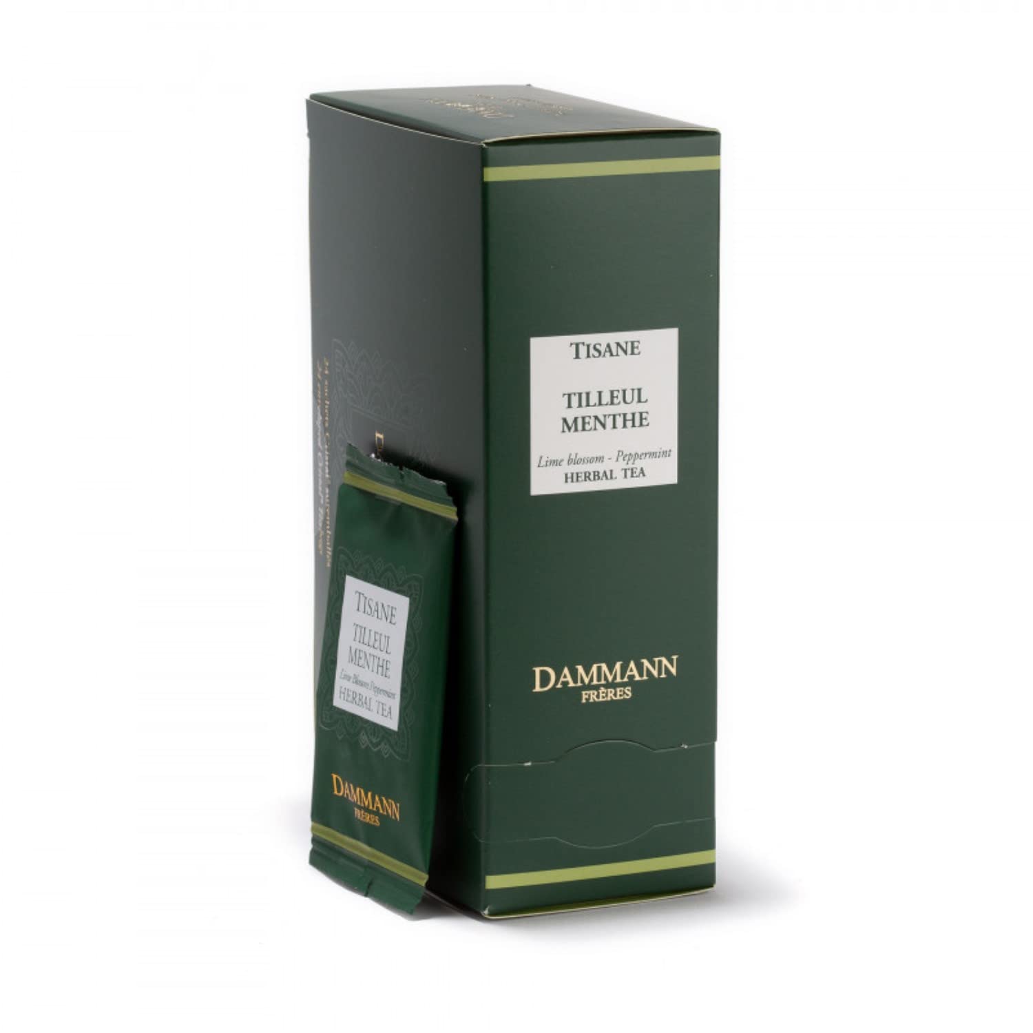 Dammann Frères® Infused Lipa Mięta pieprzowa - 24 filtry, herbata ziołowa, lipa i mięta pieprzowa, w pojedynczych saszetkach bez kofeiny