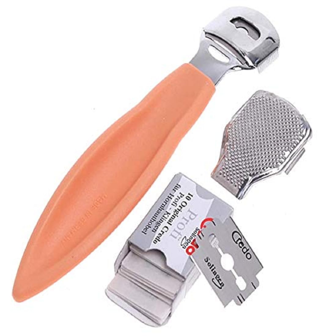 KNAFS COLLECTIONS® Stainless Steel Callus Shaver Pedicure Dead Hard Skin Remover Heel Razor Cutter With Skin Rub & 10 Blades For Foot Care, Removing Solid, Cracked Skin Cells. (Plastic With Blades) (B0D7ZL8JSF) Amazon Price History, Amazon Price Tracker