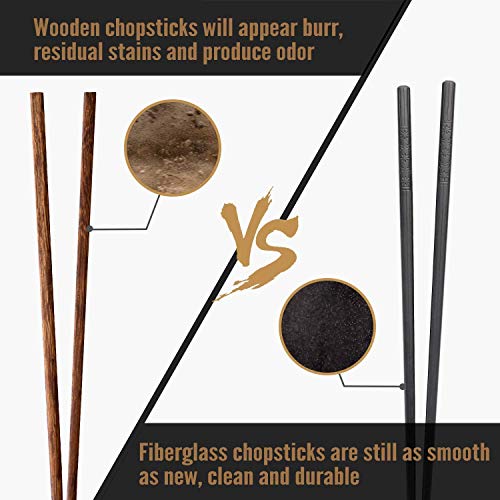Image of HIWARE 10 Pairs Fiberglass Chopsticks - Reusable Chopsticks Dishwasher Safe, 9 1 /2 Inches - Black