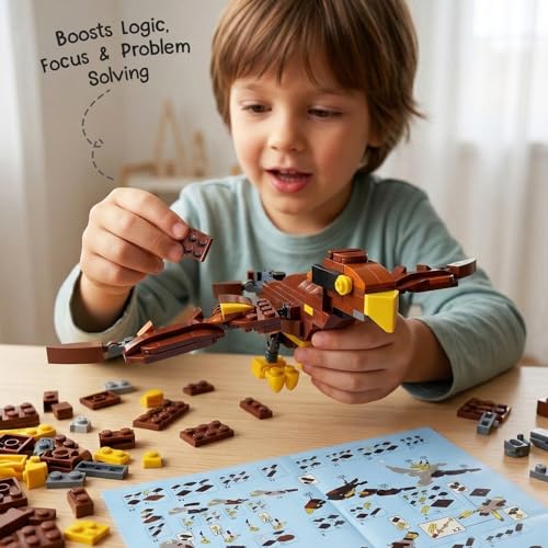Image of Intelliskills Think Blocks: 3-in-1 Aquatic Animals 118 Piece Set,Shark, Squid&Seahorse, Model Building Kit for Kids,STEM Construction Set for Toddlers,Assemble&Play Game,Activity&Gifting Toy (Brown)