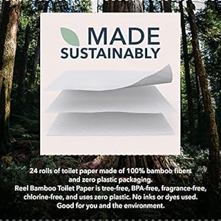Reel Premium Toilet Paper - 24 Rolls of Toilet Paper - 3-Ply Made From Tree-Free - Zero Plastic Packaging, Septic Safe