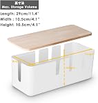 Cable Management Box by Baskiss, 12"x5"x4.5", Wood Lid, Cord Organizer for Desk TV Computer USB Hub System to Cover and Hide & Power Strips & Cords