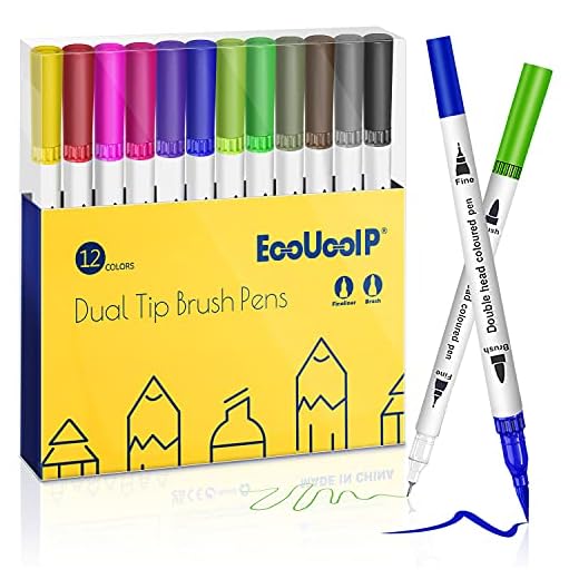 Rotuladores Lettering EooUooIP 12 Colores Rotuladores Doble Punta, Rotuladores Punta Pincel, Rotuladores Punta Fina para Acuarelas Dibujos y Caligrafía Cómics