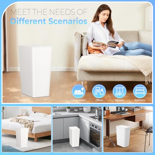 Image of 4 Gallon Bathroom Small Trash Can with Lid, 15L Slim Garbage Bin Wastebasket with Pop-Up Lid for Bedroom, Office, Kitchen, Dorm, Fits Under Desk