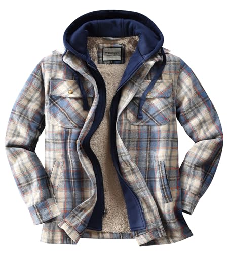KOMANA Men's Zip Button Sherpa Plaid Flannel Shirt Jacket with Hood