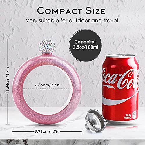 Bracelet Flask For Women, Junya 304 Stainless Steel Cute Flask With Rhinestone Cap, 3.5 Oz Flask Bracelet For Liquor For Women's Day Gift For Her (Pink) #TOP3