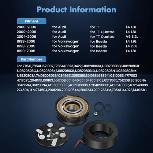 Image of ECCPP AC Clutch Kit for Volkswagen for Golf Jetta 1.9L 2.0L 1999-2005