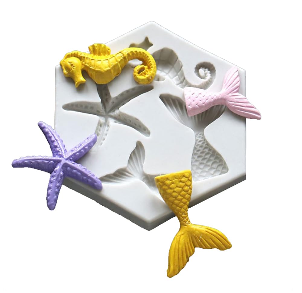 Nixnut White Fondant Cake Chocolate Mould Silicone Cookie Candy Mould Baking Diy Kitchen Tool Party Decorating Marine Animal Starfish Seahorse Pattern