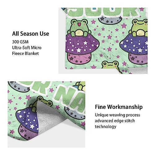 Custom Frog Throw Blanket for Women Men - 60x80 Inches Twin Size - Soft Fluffy Cozy Blankets Gift - Sage Green Cute Blanket Throws for Bed, Sofa, Winter
