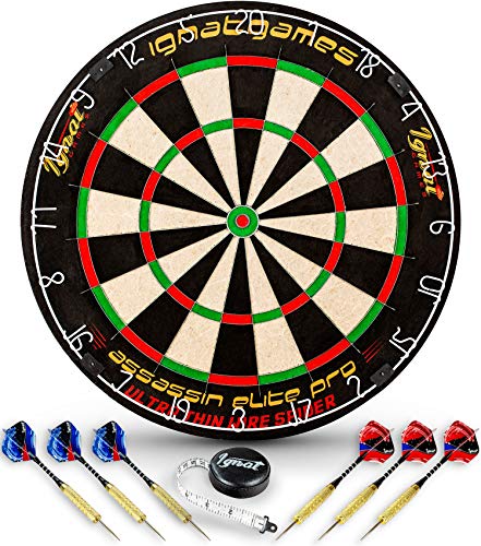 Professional Dart Board Set - Bristle/Sisal Tournament Dartboard with Complete Staple-Free Ultra Thin