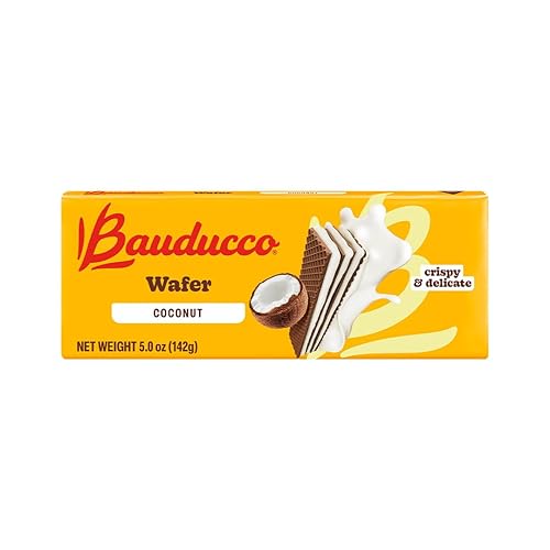 Bauducco Obleas de coco Galletas crujientes de oblea con 3 deliciosas y deliciosas capas de crema con sabor a coco, delicioso aperitivo dulce o