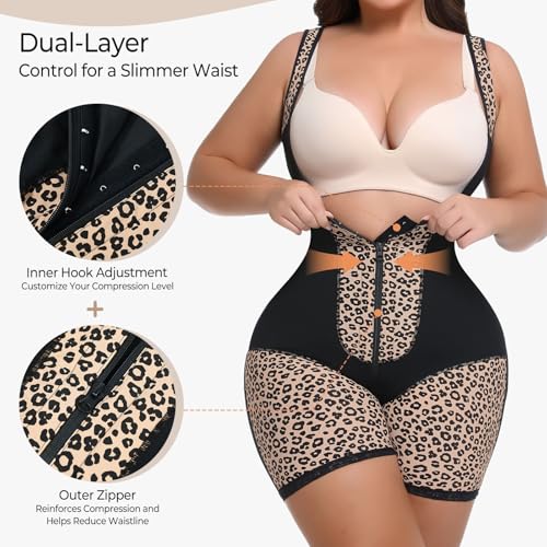 Voxshe Women's Fajas Colombianas Moldeadoras Postpartum Tummy Control Body Shaper Leopard Printed Shapewear Butt Lifter SW11-S, Black - image 4