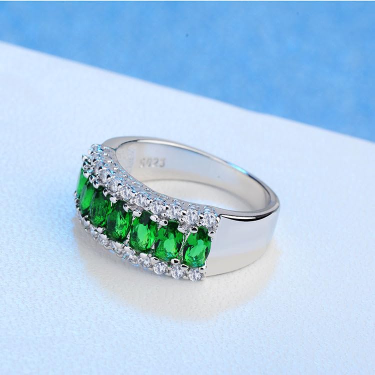 Silver Plated 7-Stones Oval Cut Created Blue Sapphire Cubic Zirconia Filled Engagement Wedding Proposal Promise Band Gorgeous Ring for Women Ladies Eternal Love Jewelry2