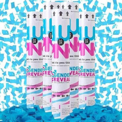 MARKQ [5 Pack] Blue Gender Reveal Confetti Cannon [30 cm] - Baby Boy Confetti Party Popper for Pregnancy Announcements & Gender Reveal Parties