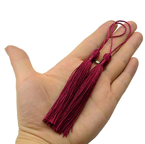 Image of 100pcs 13cm /5'' Silky Floss Bookmark Tassels with 2-Inch Cord Loop and Small Chinese Knot for Jewelry Making, Souvenir, Bookmarks, DIY Craft Accessory (Wine Red)