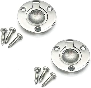 JY-MARINE 2 Inch Round Flush Ring Pull Handles Stainless Steel 316 Boat Hatch Latch Cabinet Flush Mount Lifting Ring Pull Handle with 6 Pcs Mount Screws High Polished,2 Pcs