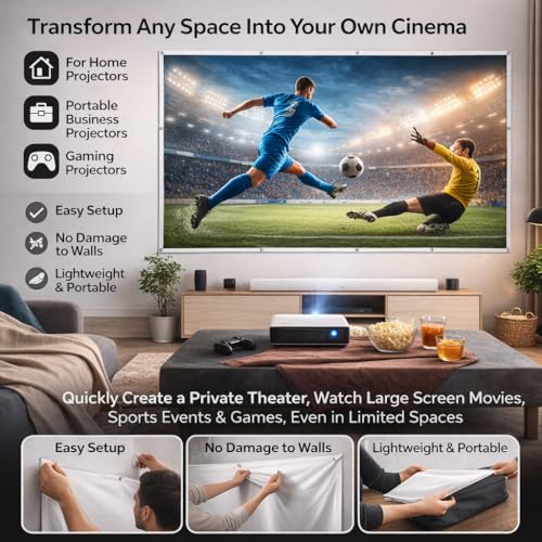 Portable White Projector Screen 16:9 for Indoor Outdoor Use Synthetic Fabric Design Easy Setup Sided Projection Camping Movies Home Theater by Aramox - Used condition - Image 3