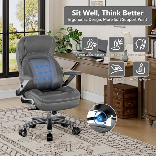Image of Big and Tall Office Chair, 600lbs Heavy Duty Desk Chair with 5D Arms, Adjustable Lumbar Support & Height, Tilt Function, PU Leather High Back Ergonomic Executive Computer Chair