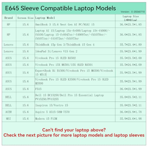 Image of Smatree Elite Laptop Sleeve for 15.6 inch HP Laptop 15 /OmniBook 3, Lenovo ThinkBook /IdeaPad, ASUS Vivobook Pro 15 /ExpertBook, DELL Inspiron, ACER, Protective Laptop Case with Pocket(E645)