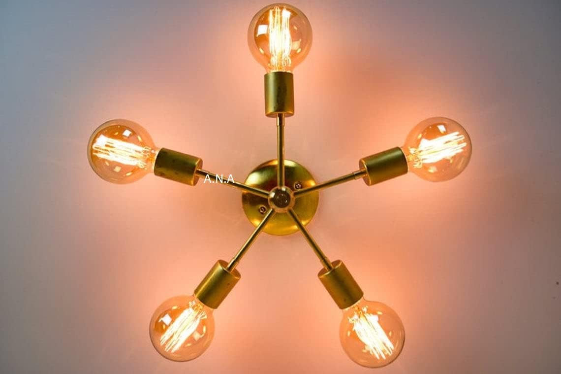 A.N.A Mid Century Modern Sputnik Flush Mount Ceiling Light, Modern Chandelier (Gold)