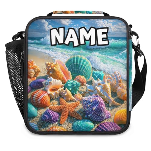 RPWOBBYQ Custom Lunch Bag Beach Starfish Seashell Insulated Lunch Box Waterproof Cooler Bag with Strap and Handles Large Capacity Lunch Tote Bag for Women Men