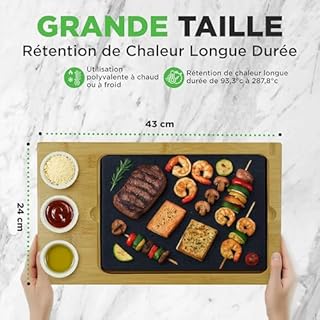 NutriChef Set de Cuisine Pierre Chaude – Grill de Table Granit avec Plateau Bambou 1 pièce Cuisson sans huile pour Viande Poisson Végétarien Intérieur Extérieur