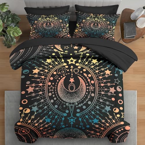 Pamnest Comforter Set Twin Size, Astrology Stars Moon 5 Pcs Bedding for Kids and Adults, Boho Geometric Gold Bed Sheet Sets with Fitted Sheet Pillowcase & Sham for Bedroom Bed Decor