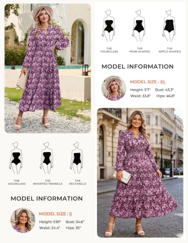 Image of GRACE KARIN Women's Floral Maxi Dress 2026 Fall Long Sleeve V Neck Empire Waist A Line Flowy Dress with Pocket