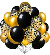 Firomi Metallic Chrome Gold Black Latex Balloons 12 Inch 70 pack Black and Gold Confetti Balloons...
