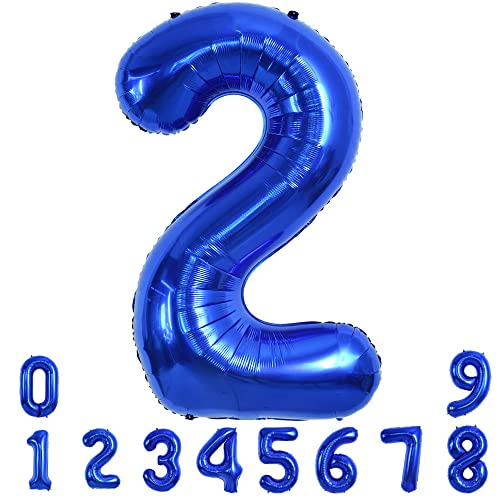 Image of TONIFUL 40 Inch Navy Blue Number 2 Balloons Large Foil 2nd Birthday Decor | Deep Blue 2 Balloon for 2027 Graduation New Year Party, 2nd 12th 21st 25th Birthday, Blue Birthday Decor for Men Boys