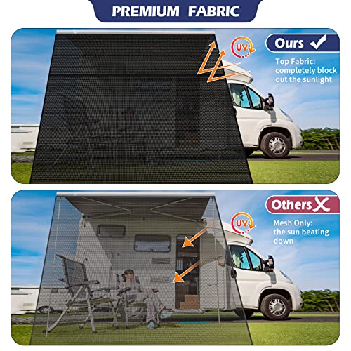 Naimorui Rv Awning Shade Screen With Zipper, 8'X15'3' Rv Awning Front Shade Screen, Black Mesh Uv Blocker Sunshade Complete Kits For Rv Camper Motorhome Trailer, Black #TOP4