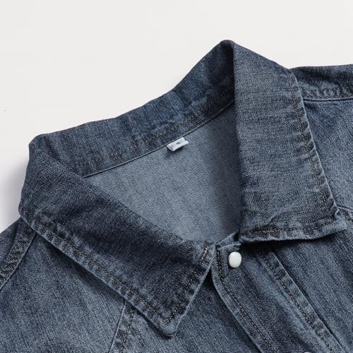Men's Denim Shirt Long Sleeved - Regular Fit Denim Shirt Snap Button3