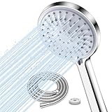FASDUNT Duschkopf Wassersparend 【Wasserersparnis 49%】? Strahlarten mit ?M Premium Schlauch aus Edelstahl & 9.5L/min Durchflussbegrenzer Hochdruck Duschbrause Wasserdrucks Erhöhung 200%