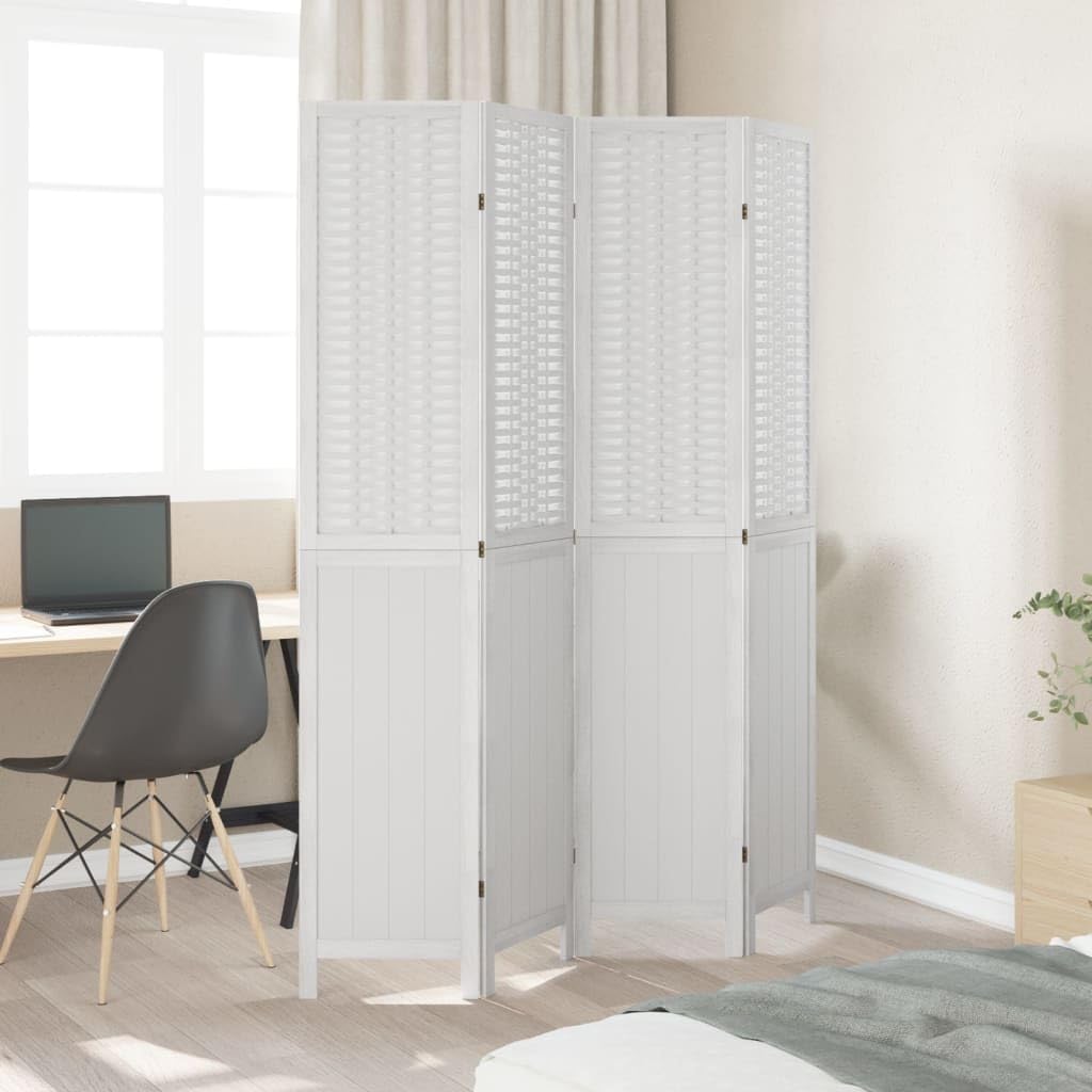 Biombo plegable de 4 piezas de madera maciza de paulownia blanca como protección visual, separador de habitaciones flexible, 4 piezas, color blanco