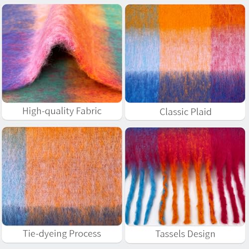 Beurlike Winter Scarf for Women Chunky Warm Thick Tassel Blanket Scarves Plaid Long Shawl for Cold Weather3