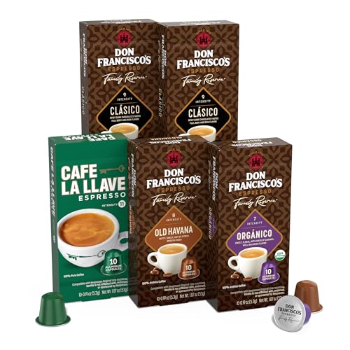 Image of Don Francisco's and Cafe La Llave Espresso Capsule Variety Pack - 50 Recyclable Aluminum Pods Compatible with Nespresso Original Line Machines - Premium Coffee with 4 Flavors and Intensities