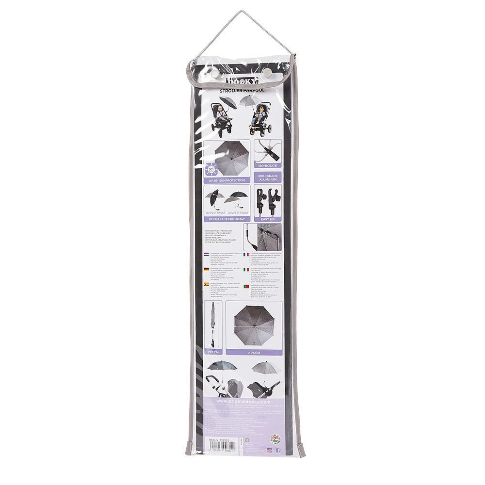 Ombrellone Dooky per carrozzina o passeggino (universale e flessibile, protezione UPF 50+, flessibilità di 180 gradi, tecnologia flex, sistema easyfix, idrorepellente), Grigio