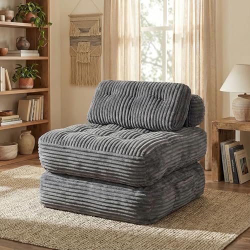 Rwinza Boneless Chair, Folding Sofa Bed with Pillow Sleeper Sofa with Back Support, Sleeper Chair Portable Fold Out Chair Bed Comfy Foldable Mattress for Living Room, Dark Grey, Single