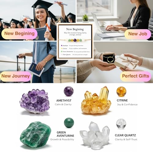 Natural Crystal Bracelet for New Beginnings – Inspirational Healing Stones Gift for Life Transitions, Graduation, Back to School, New Job – Motivational Jewelry for Women Men (New Beginning)4
