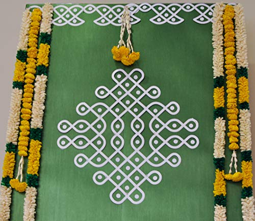 Image of Muggu Kolam with Border Cutout | DIY Indian Backdrop | Traditional Kolam Cutouts Decorations |Indian Backdrop Decor, Pooja Mandir, Rangoli | 30x30 Inch (Border length-20 Ft) (Pack of 1)
