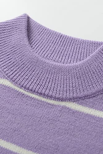 Image of Women's Sweaters Casual Long Sleeve Mock Neck Drop Shoulder Tunic Striped Pullover Knit Sweater Tops