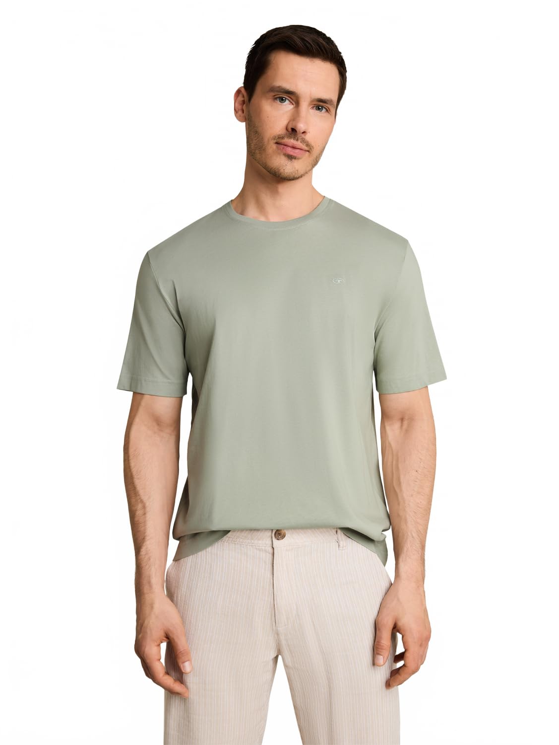 TOM TAILOR Herren Basic T-Shirt mit Logo-Stickerei