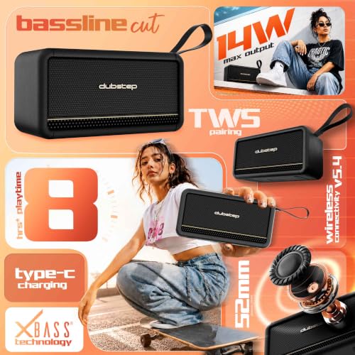Image of Dubstep Bassline Cut Wireless Bluetooth Speaker | 14W Stereo Sound | X-BASS Technology | RGB Lighting | Up to 8 Hours Playtime | USB Type-C Charging | Portable Speaker with Carry Lanyard | Black