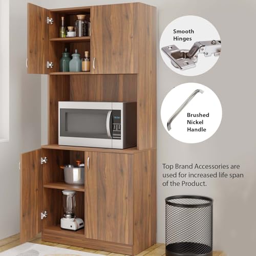 Image of VIKI Furniture | Kitchen Cabinet - 5 Tier Unit with Doors & Open Shelves, Organizer for Kitchen, Bedroom, Hallway & Living Room (Brussel Walnut - 40D x 80W x 180H cm) | 1 Year Warranty