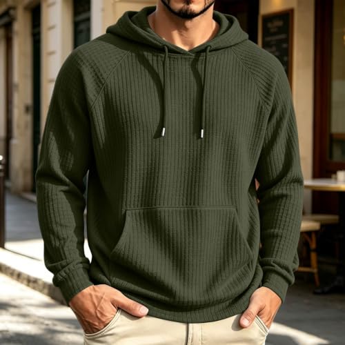 Mens Hoodies Pullover Waffle Hooded Sweatshirt with Drawstring Hood Pocket - image 6